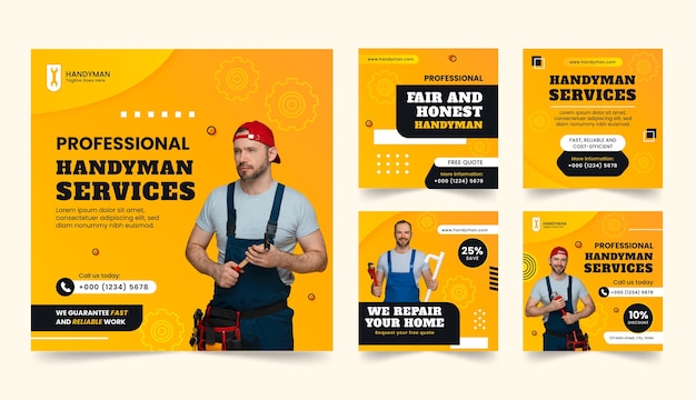 Flat design handyman job instagram posts 