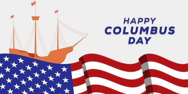 Flat design happy columbus day horizontal banner illustration