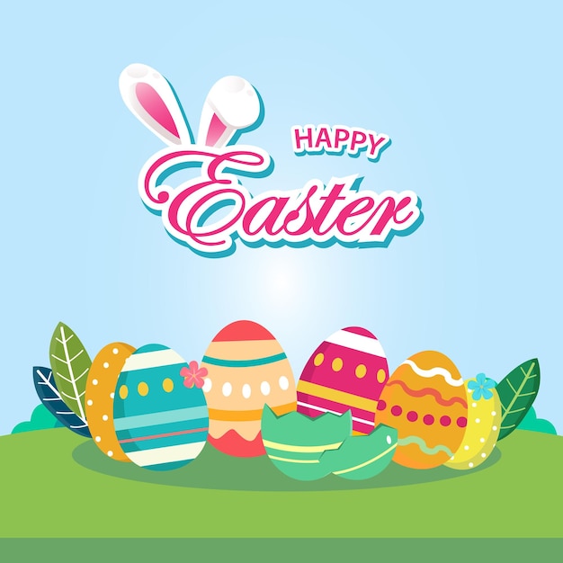 Flat design happy easter day big egg Landing page template Flat vector illustration