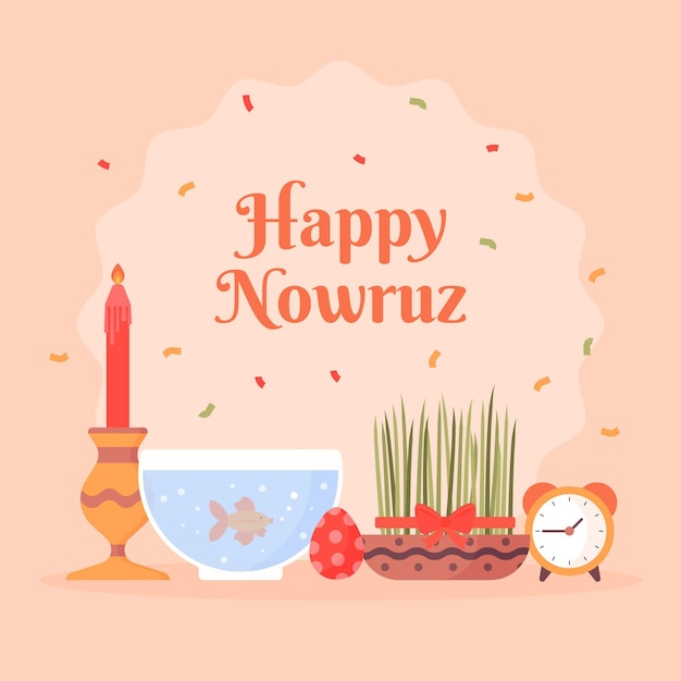 Flat design happy nowruz items arrangement