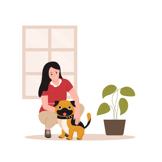 Flat design of happy people with dogs