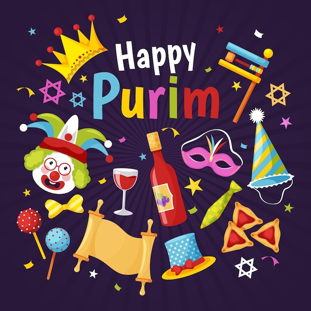 Flat design happy purim day