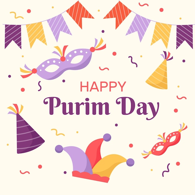 Flat design happy purim day