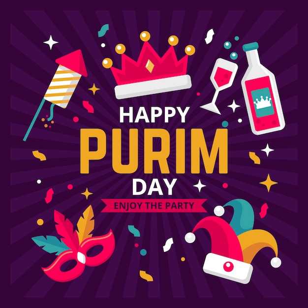 Flat design happy purim day