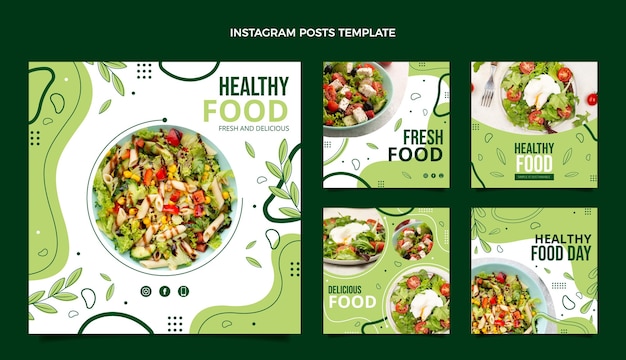 Flat design healthy food instagram posts