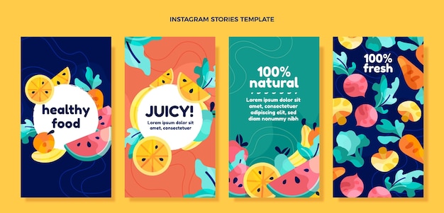 Flat design healthy food instagram stories