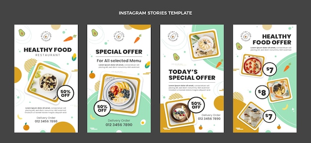 Flat design healthy food instagram stories