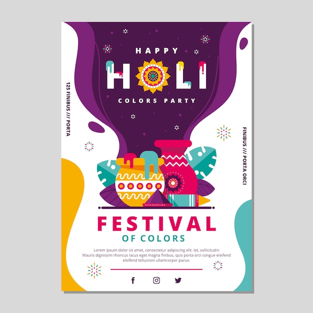 Flat design holi festival poster template