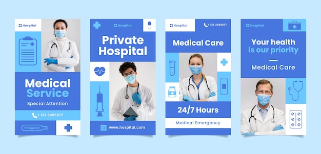 Flat design hospital care instagram stories