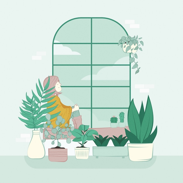 Flat design house plants illustration