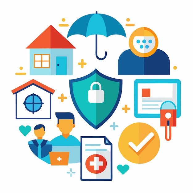 Flat design icons of insurance safety protection security