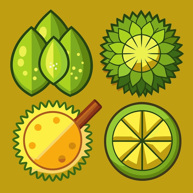 Vector flat design icons of tropical fruits