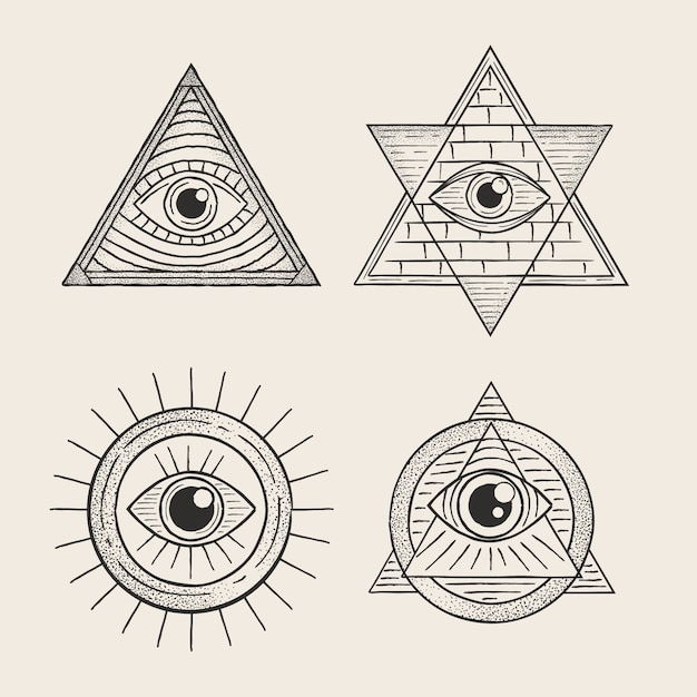 Flat design illuminati icon set