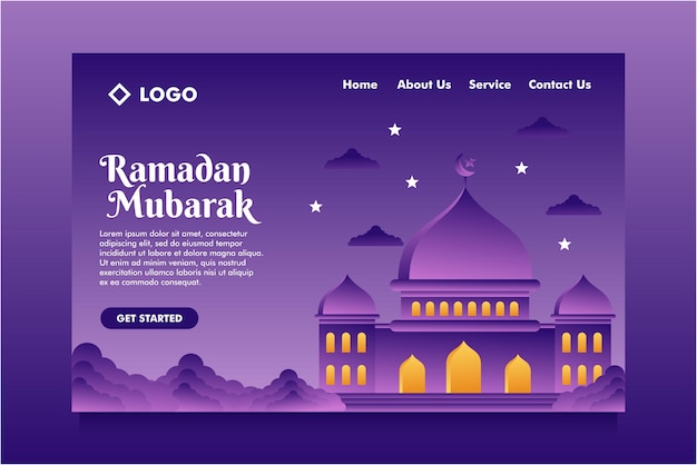 Flat design Illustrated ramadan mubarak landing page design template