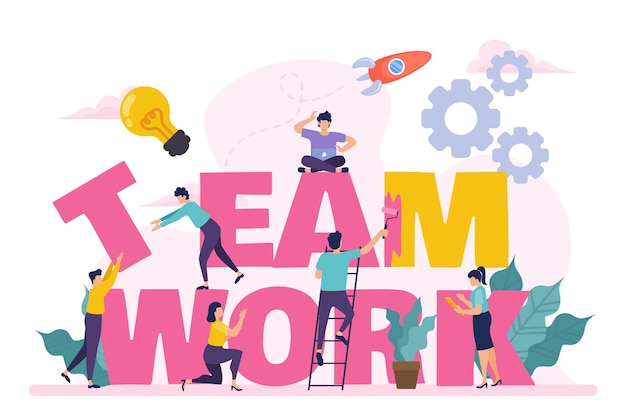 Flat design illustrated teamwork