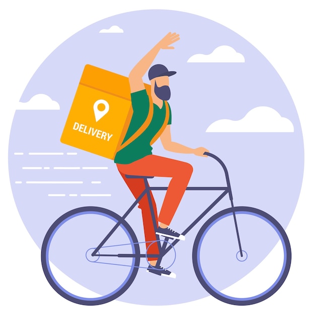 Flat design illustration of bicycle courier.