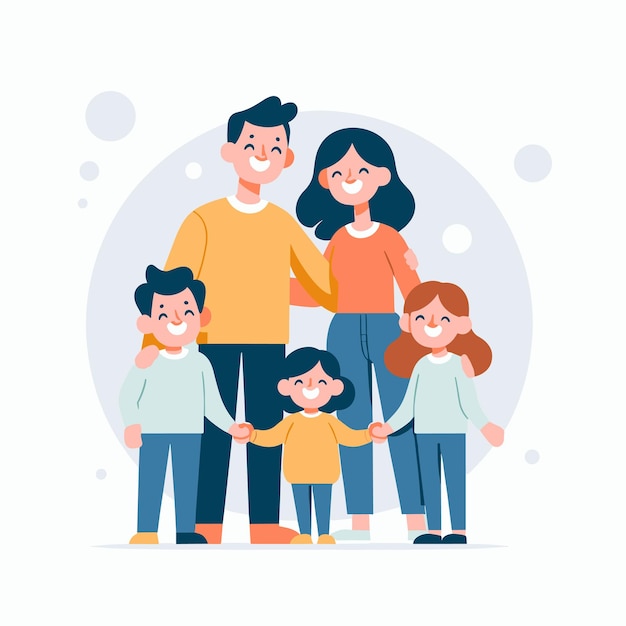 a flat design illustration of a big happy family on a white background