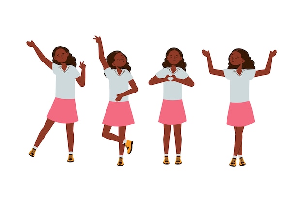 Flat design illustration black girl in different poses