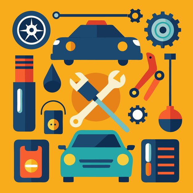 Flat design illustration of car repair tools and equipment