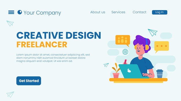 Flat design illustration creative design freelancer landing page