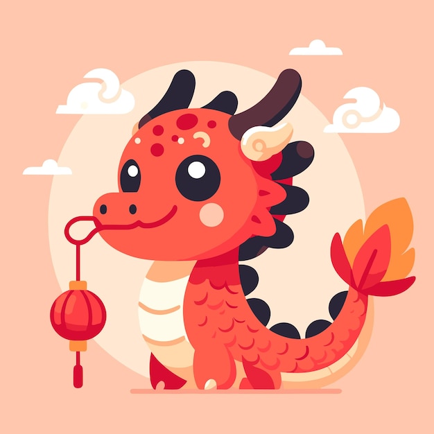 a flat design illustration of cute mystical creature from chinese