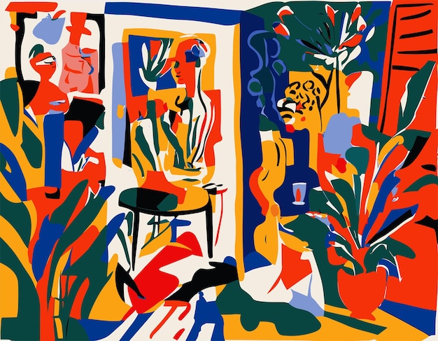 Flat design illustration inspired by Matisse's cutout artworks