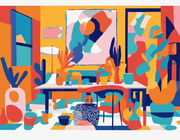 Flat design illustration inspired by Matisse's cutout artworks