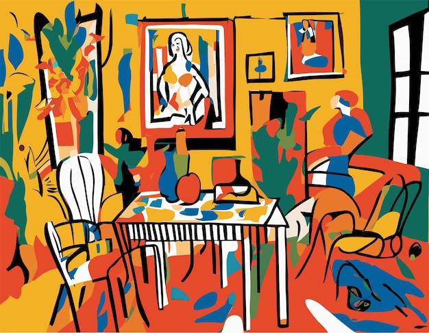 Flat design illustration inspired by Matisse's cutout artworks