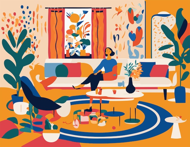 Flat design illustration inspired by Matisse's cutout artworks