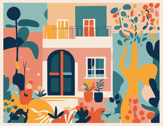 Flat design illustration inspired by Matisse's cutout artworks