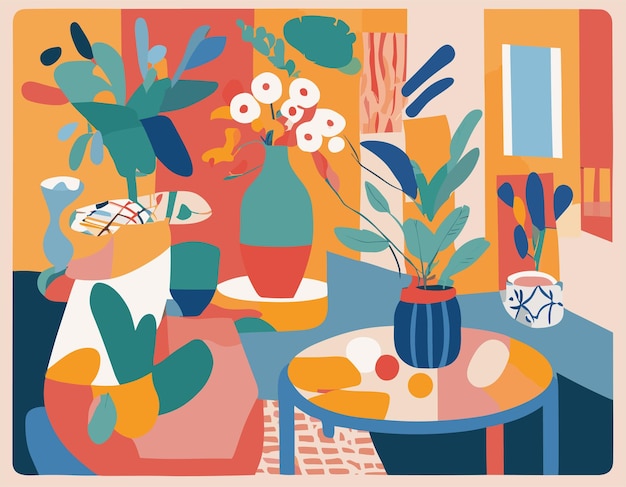 Flat design illustration inspired by Matisse's cutout artworks