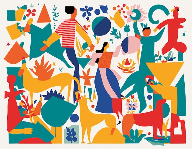 Flat design illustration inspired by Matisse's cutout artworks