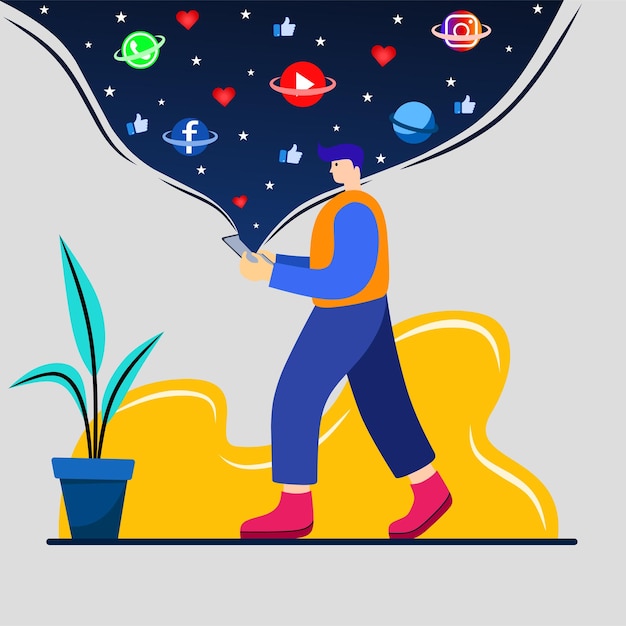 Flat design illustration of a person holding a cell phone