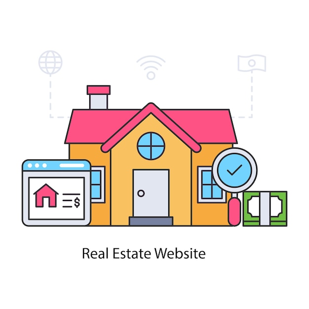 A flat design illustration of real estate website