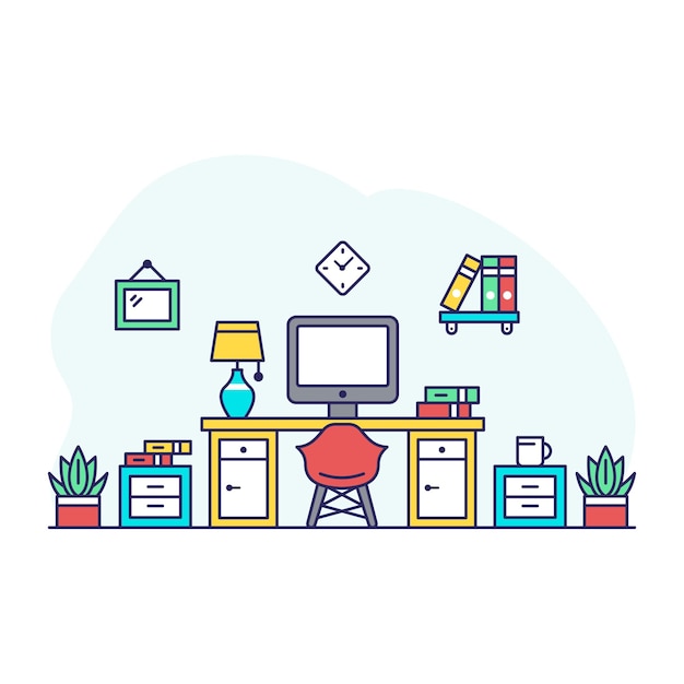 Flat design illustration of workspace, editable vector