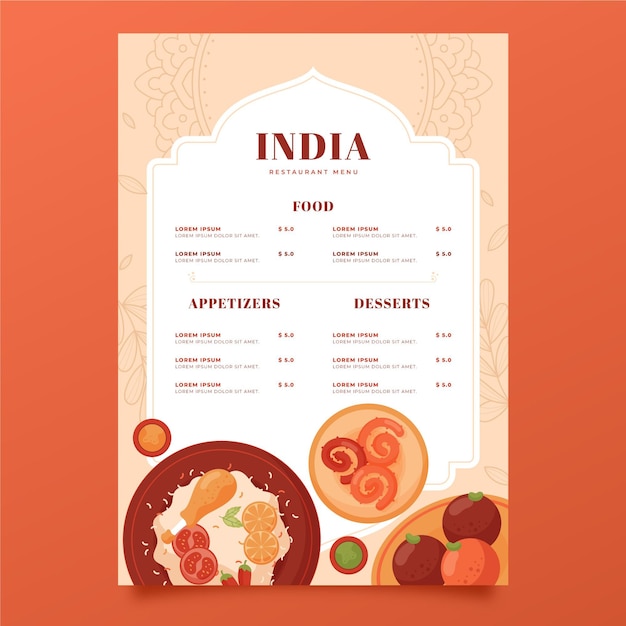 Vector flat design indian menu template