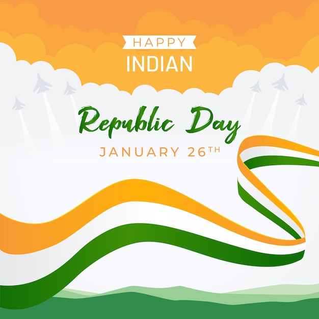 Flat design of Indian republic day celebration January 26th ribbon flag illustration