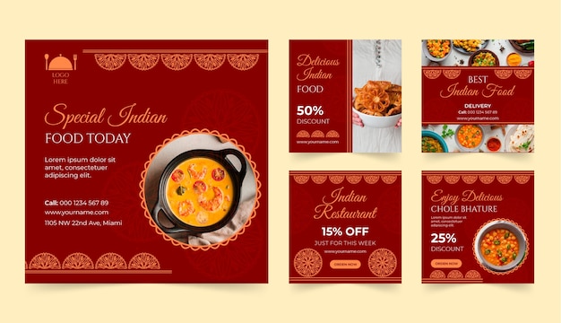 Flat design indian restaurant instagram posts