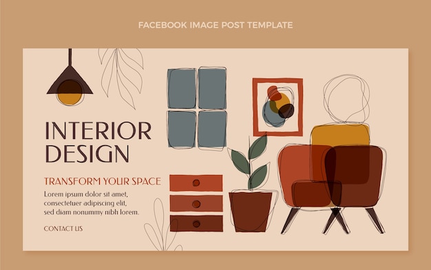 Flat design interior design facebook post template