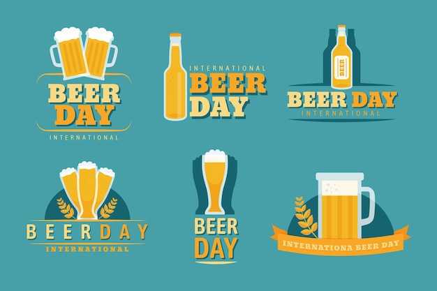 Flat design international beer day labels