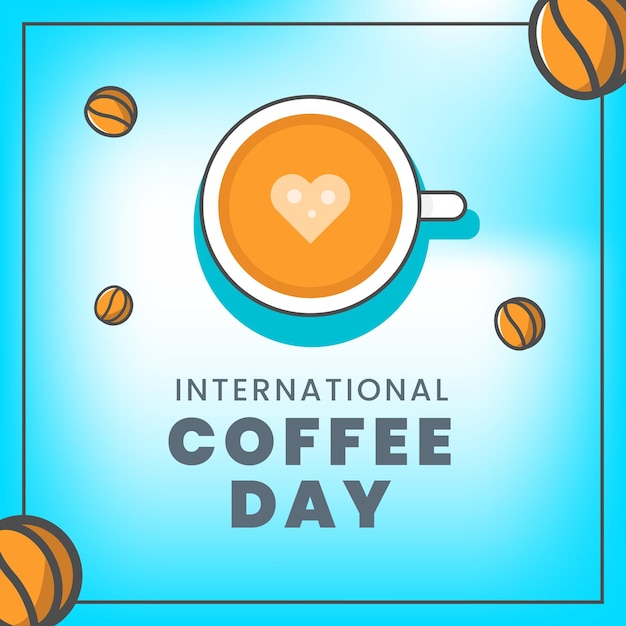 Flat design international day of coffee with cup and seed coffee post