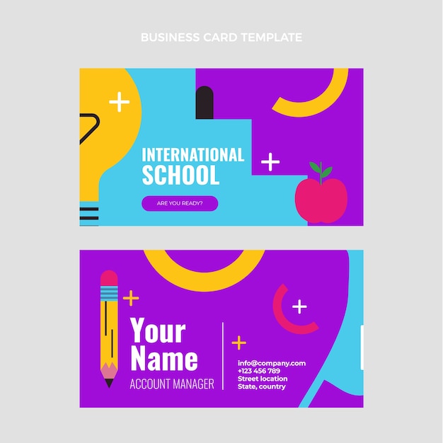 Flat design international school horizontal business card