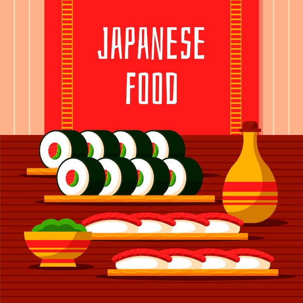 Flat design japan food illustration