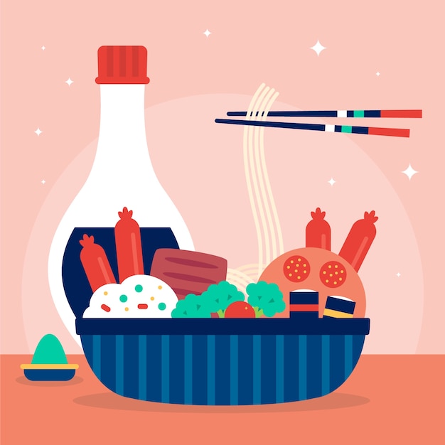 Flat design japan food illustration