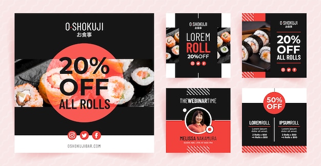 Flat design japanese restaurant instagram posts