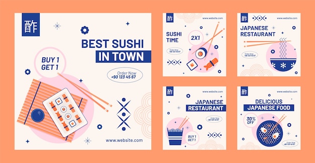 Flat design japanese restaurant instagram posts