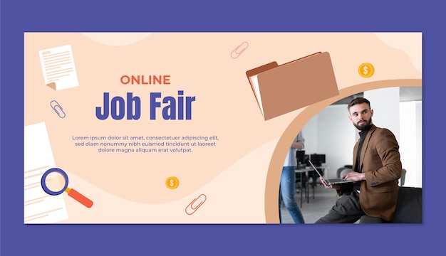 Vector flat  design job fair horizontal banner