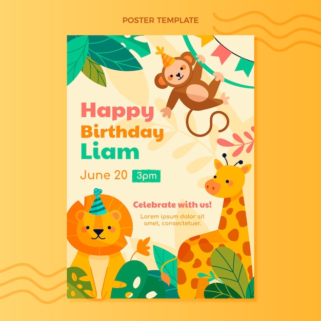 Flat design jungle birthday party poster