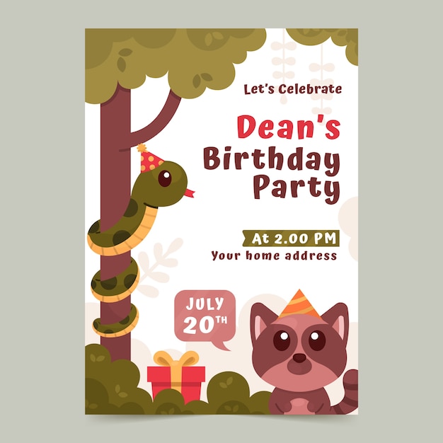 Flat design jungle birthday party poster