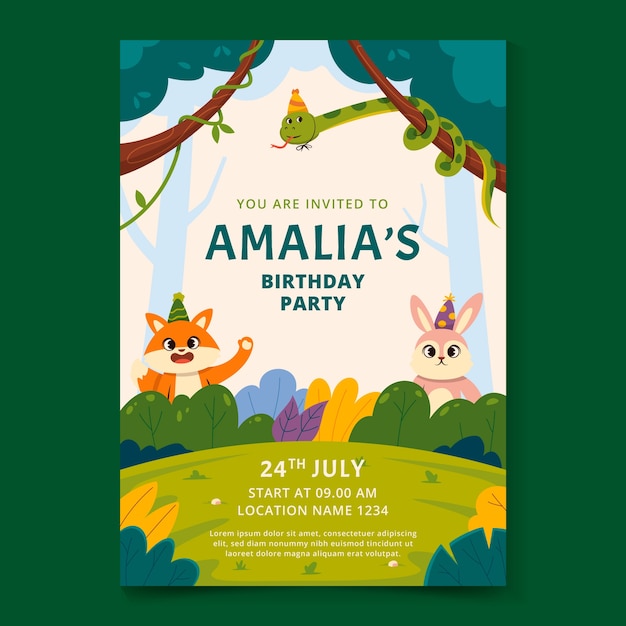 Flat design jungle invitation template